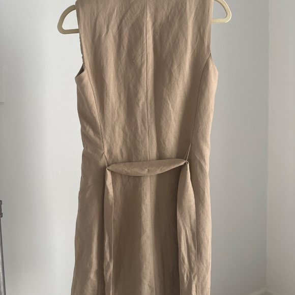 Linen Blend Tan Sleeveless Double-Breasted Trench Dress NWT - Picture 6 of 6